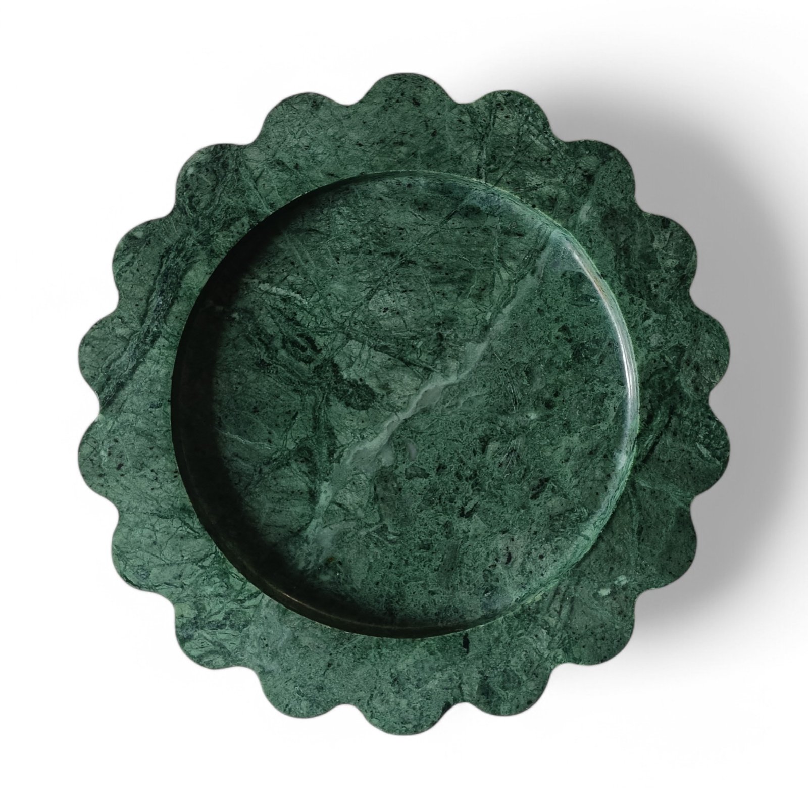 Round Green Marble Serving Tray – 8 Inch Scalloped Decor - Image 6