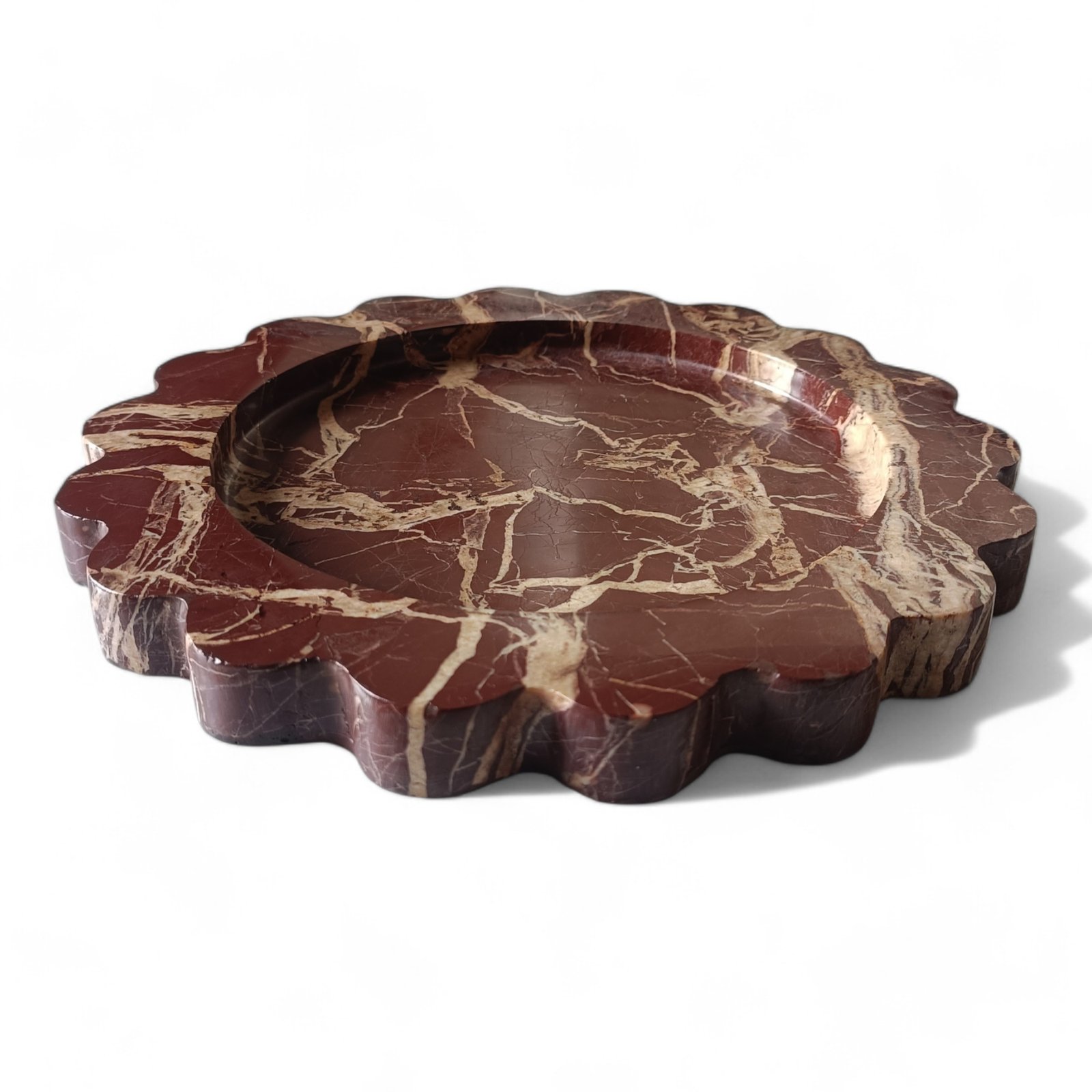 Cherry Stone Marble Serving Tray – 8 Inch Round Scalloped - Image 2
