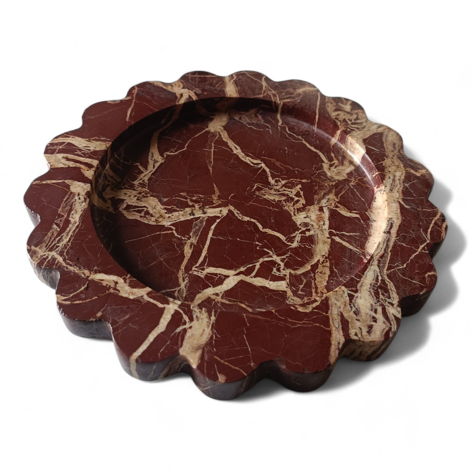 Cherry Stone Marble Serving Tray – 8 Inch Round Scalloped - Image 3
