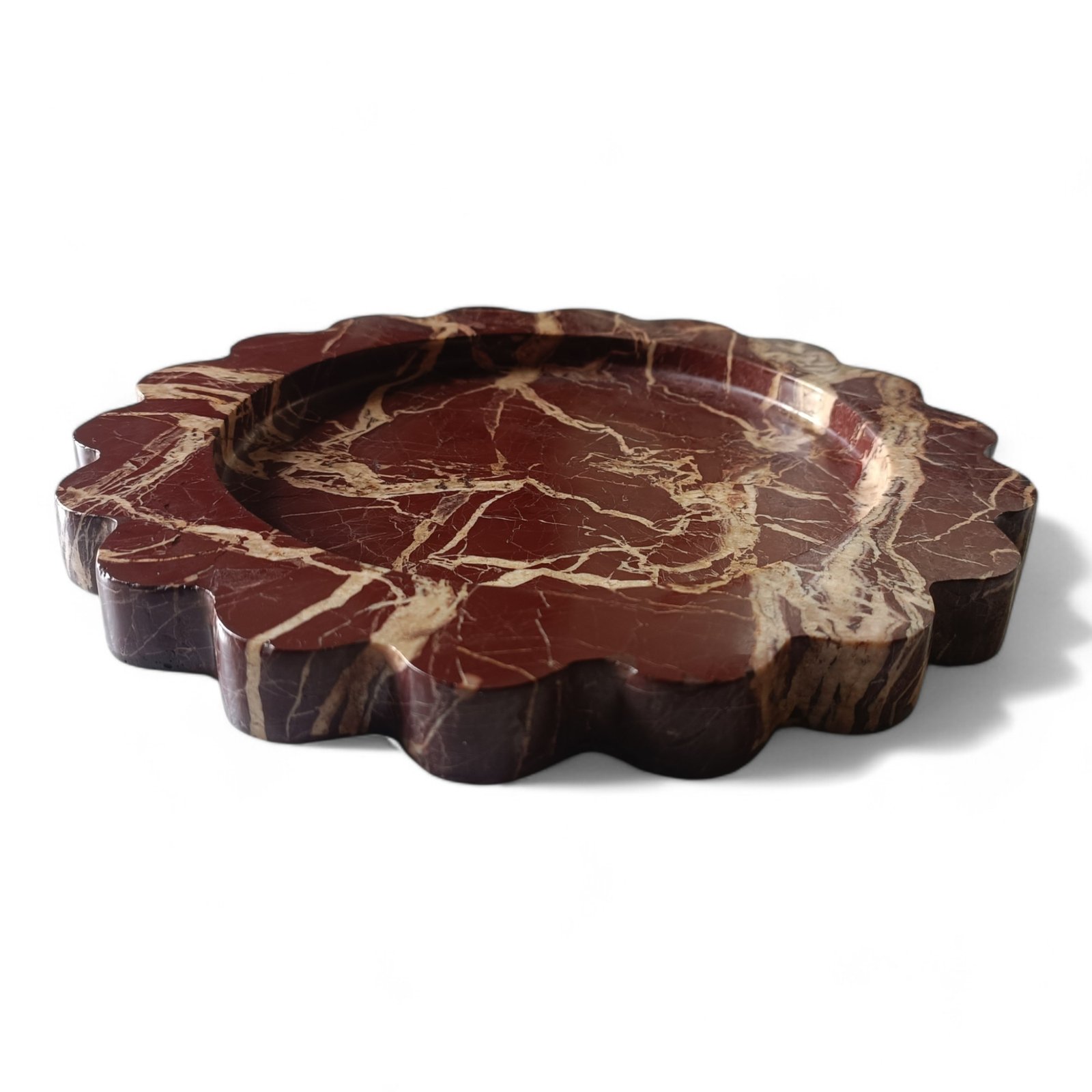 Cherry Stone Marble Serving Tray – 8 Inch Round Scalloped - Image 4