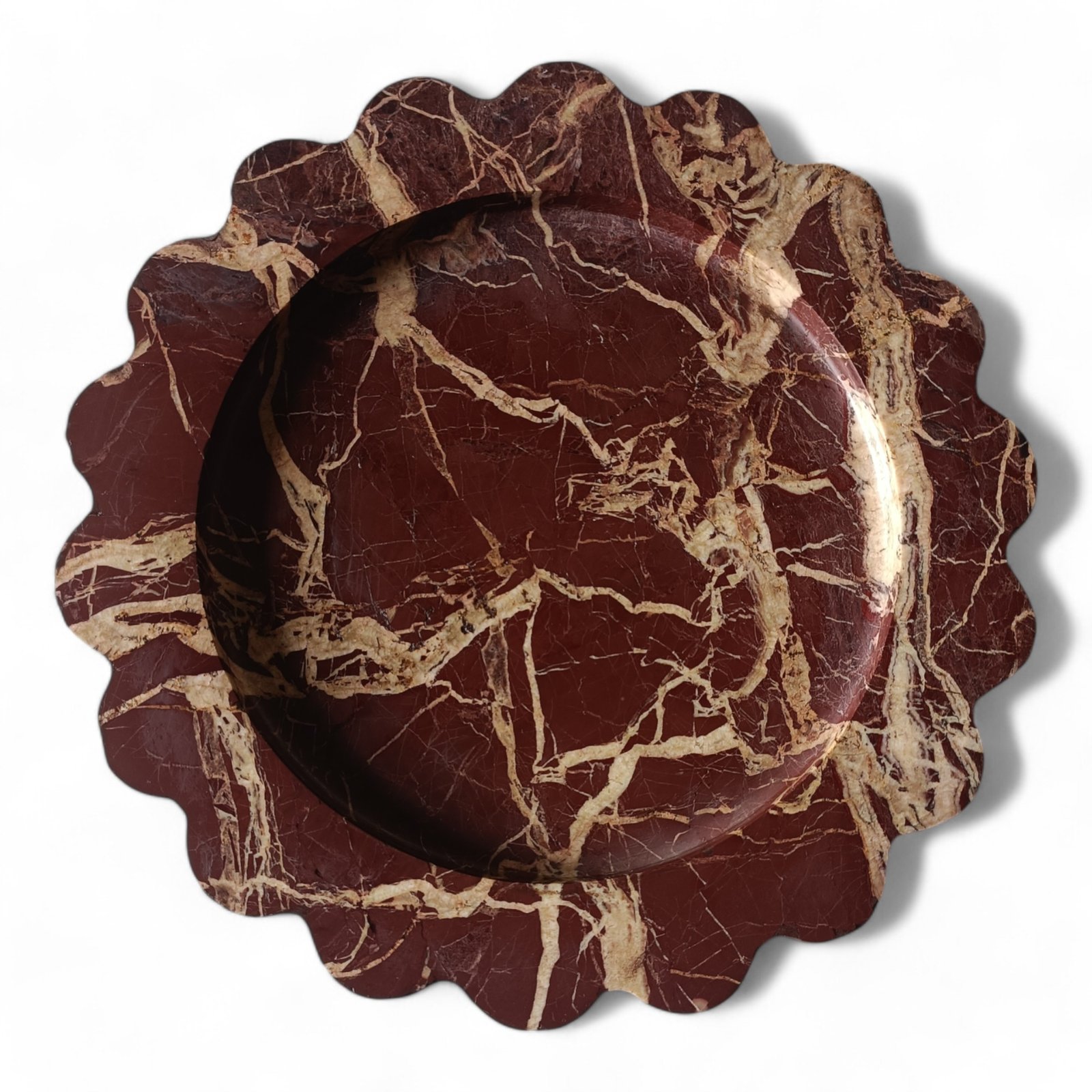 Cherry Stone Marble Serving Tray – 8 Inch Round Scalloped