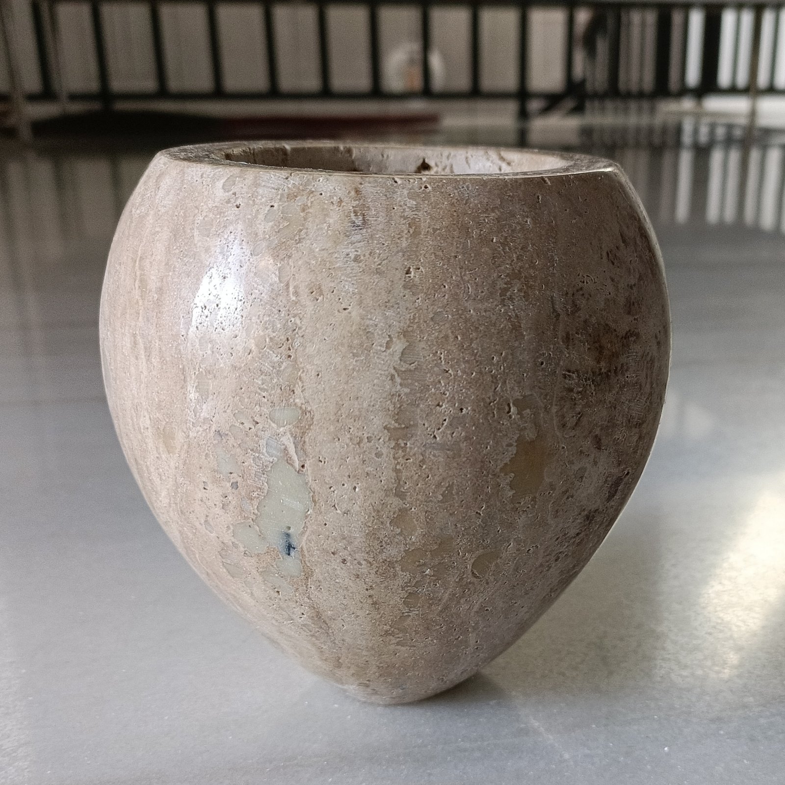 Sandstone Travertine Spherical Marble Planter - 5 Inch - Image 3