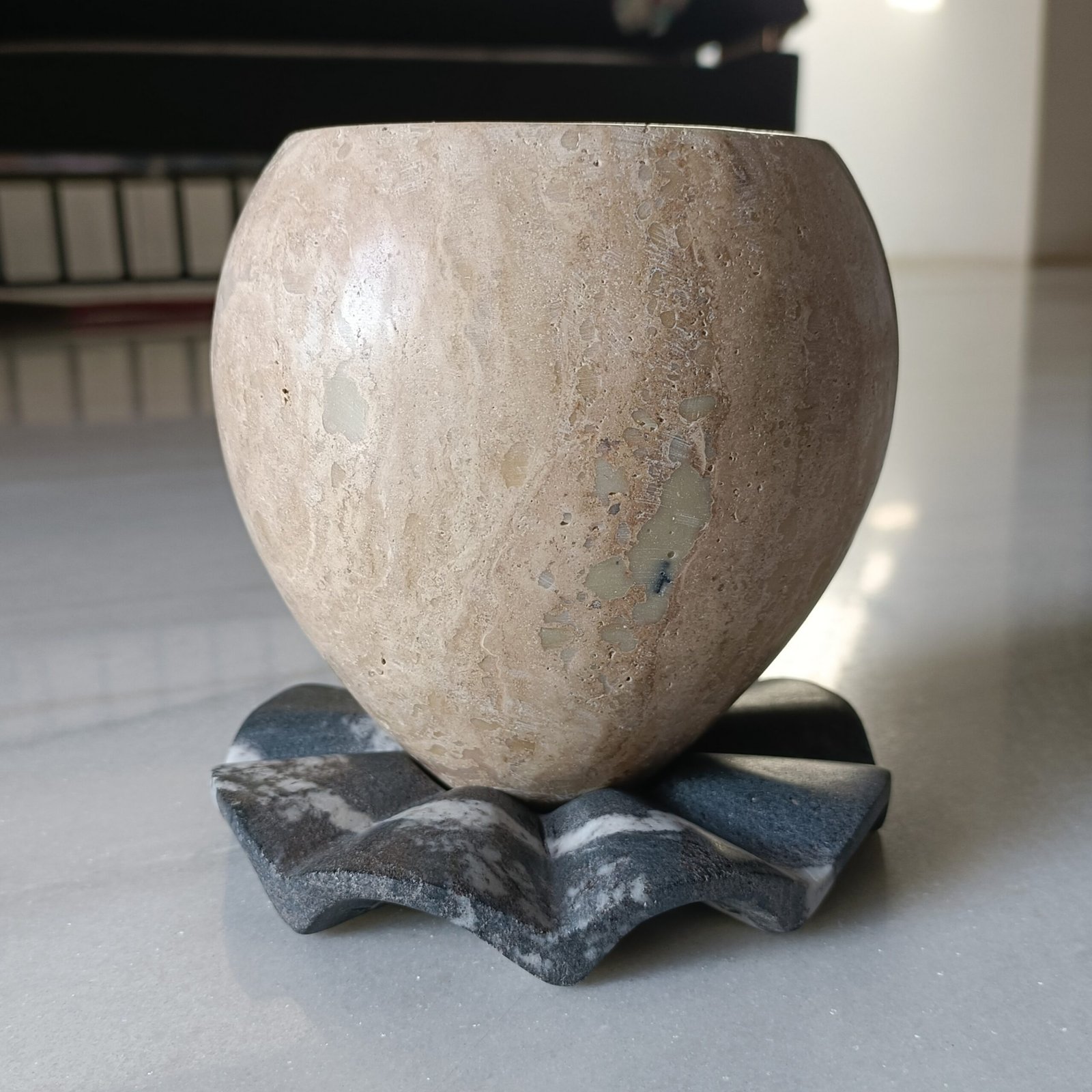 Sandstone Travertine Spherical Marble Planter - 5 Inch - Image 5
