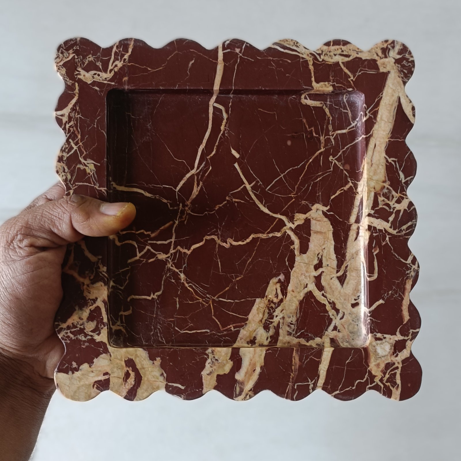 Cherry Stone Marble Serving Tray – 8 Inch Scalloped Decor - Image 2