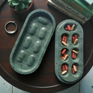 Luxury Marble CAPSULE Pill Box – Green Marble Stone Organiser for Pills, Earrings, Small Items Marble Decor