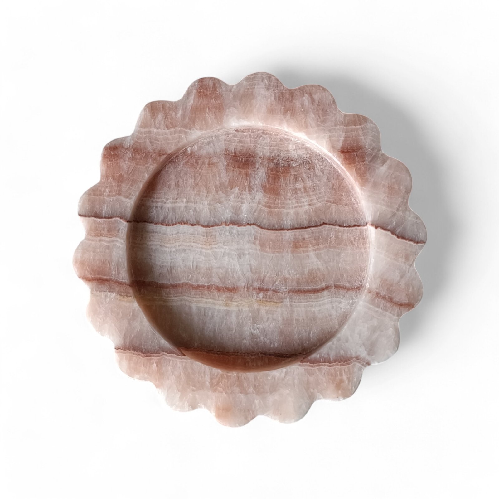 Onyx Marble Serving Tray – 8 Inch Scalloped Decorative Tray