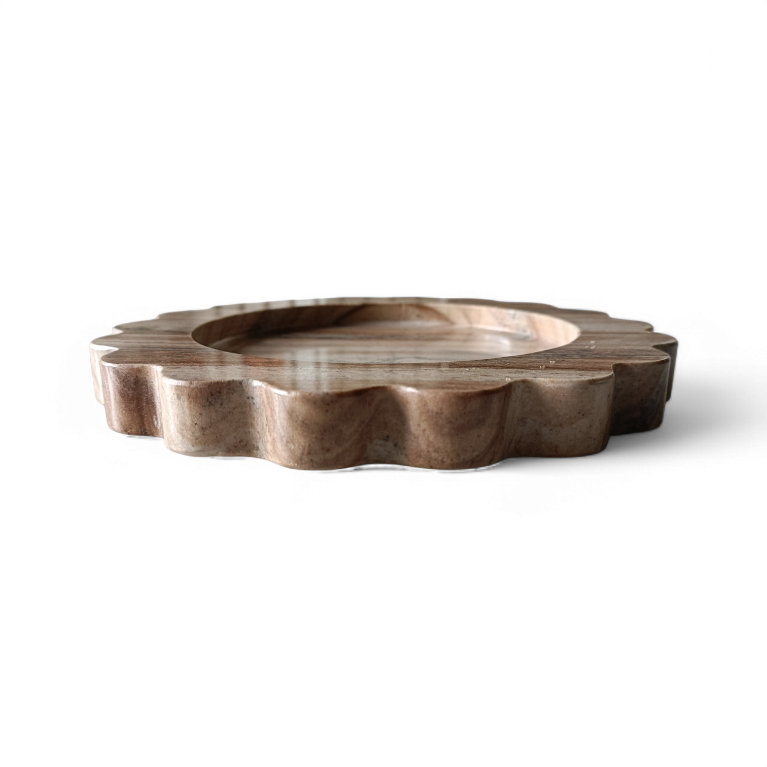 Round Wooden-Look Marble Serving Tray – 8 Inch Scalloped Decor - Image 5