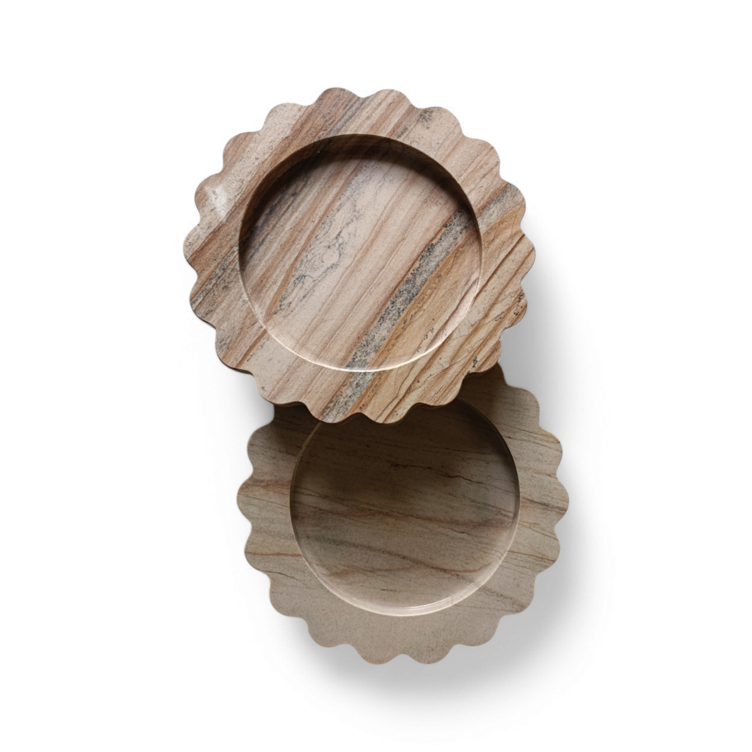 Round Wooden-Look Marble Serving Tray – 8 Inch Scalloped Decor - Image 2