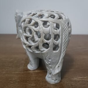 Hand-Carved White Marble Jali Elephant Sculpture with Baby Inside - 4 Inch