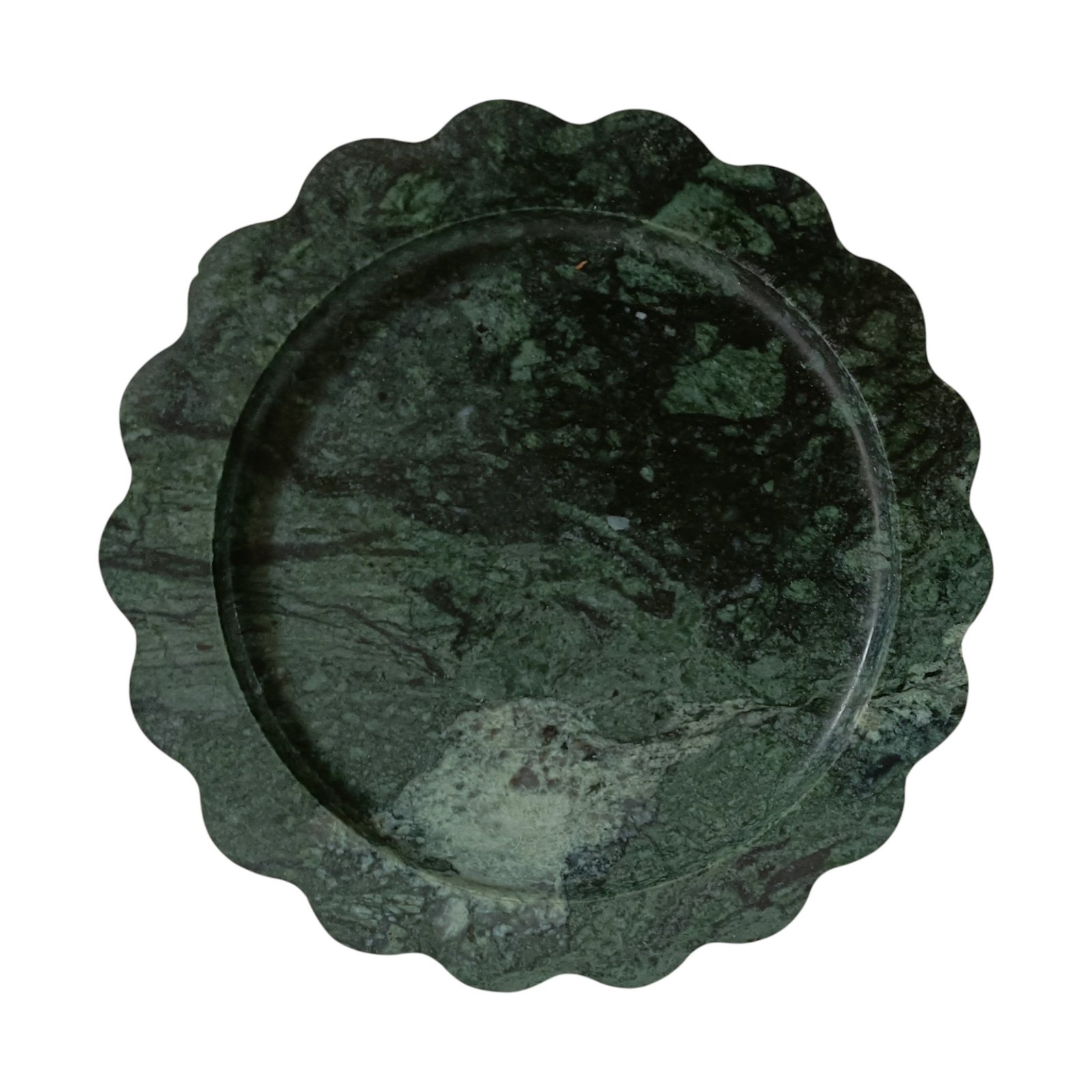 Green Marble Serving Tray – 6 Inch Round Scalloped