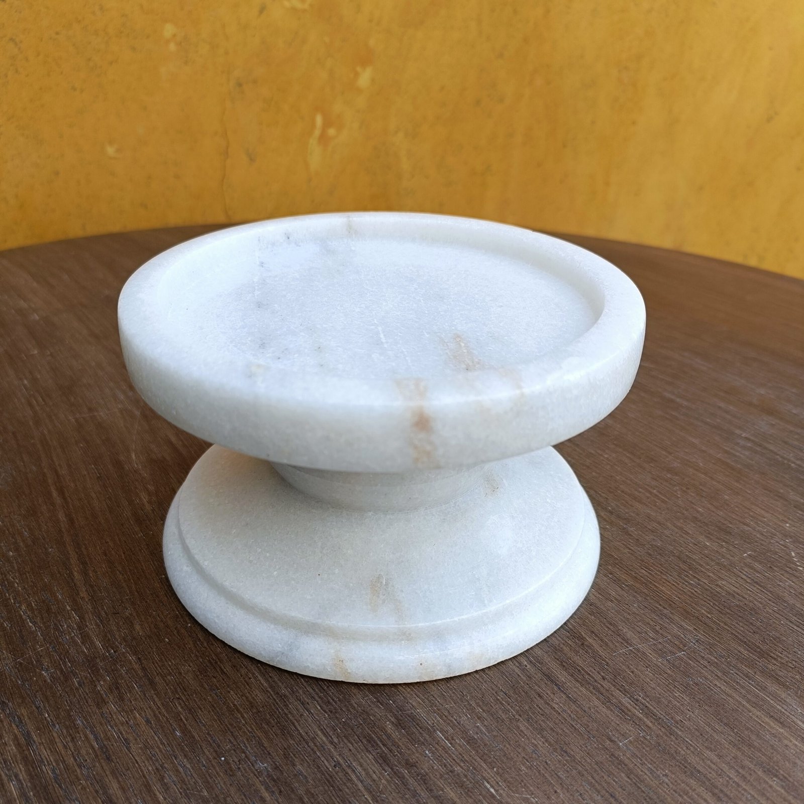 Hand-Carved White Marble Minimalist Pedestal Candle Stand - 4 Inch - Image 2