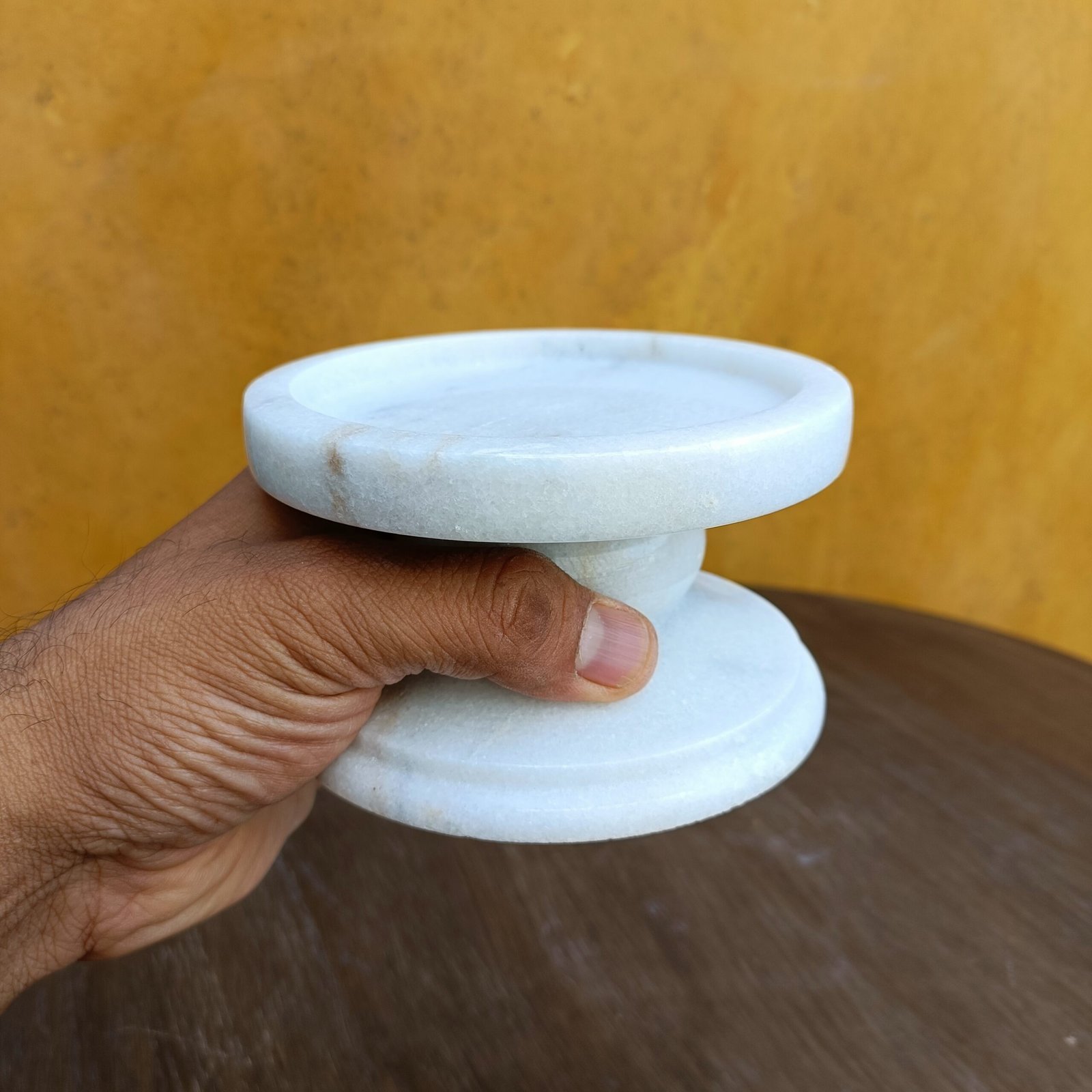 Hand-Carved White Marble Minimalist Pedestal Candle Stand - 4 Inch - Image 4