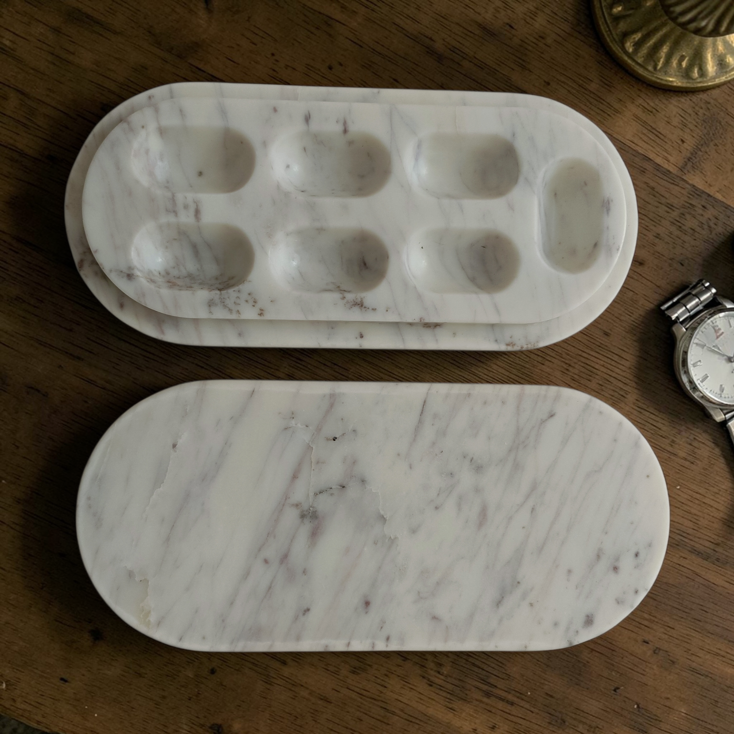 CAPSULE Marble Pill Box - Off White Marble with Purple Veining Pill Box Seven Day Pill Organizer - Image 6