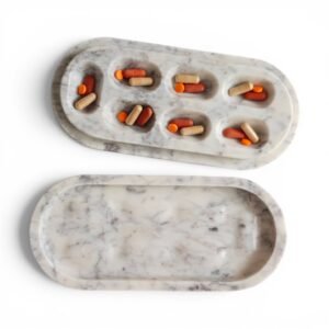 CAPSULE Marble Pill Box - Off White Marble with Purple Veining Pill Box Seven Day Pill Organizer