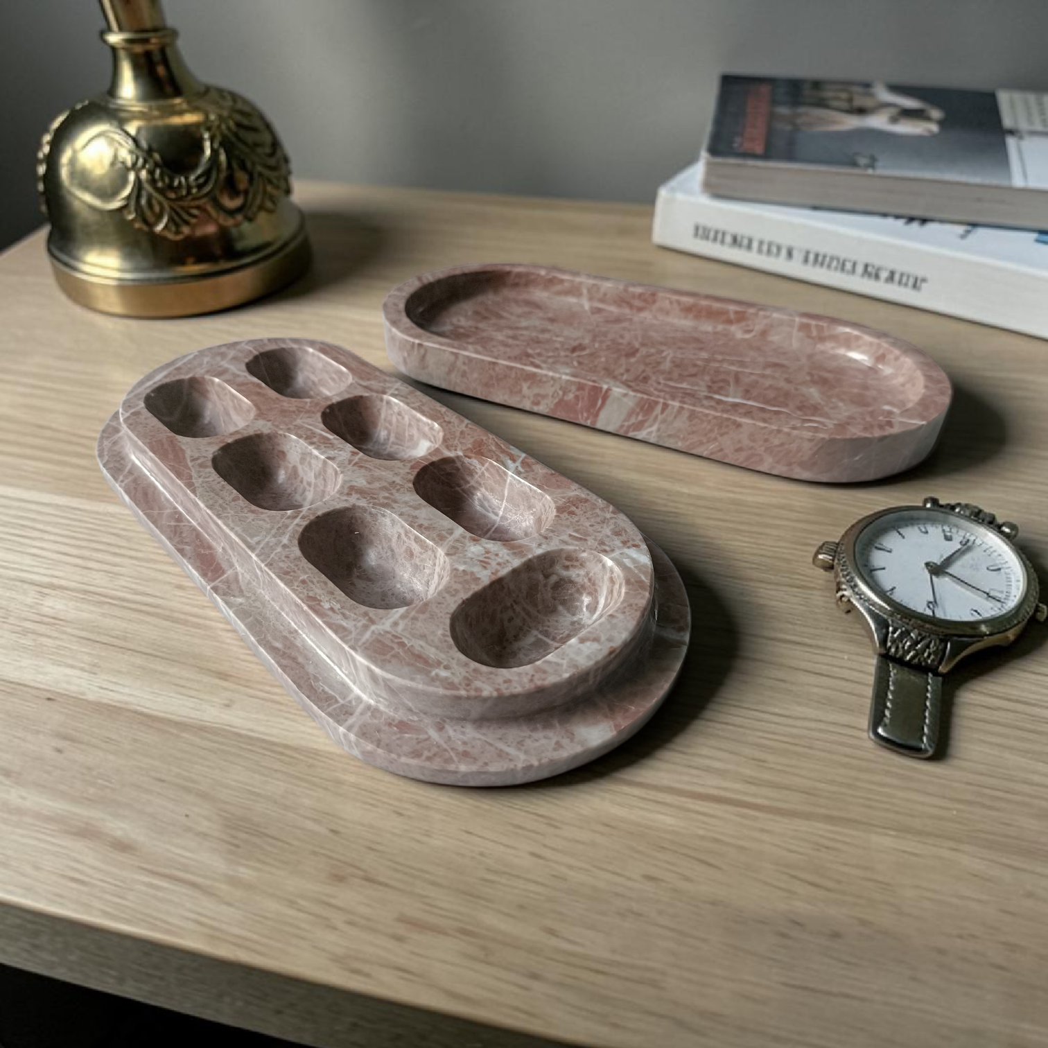 CAPSULE Marble Pill Box - Rust Pink Marble Pill Box with Plain Lid : Seven Day Organizer Veining Pill Box Seven Day Pill Organizer - Image 2