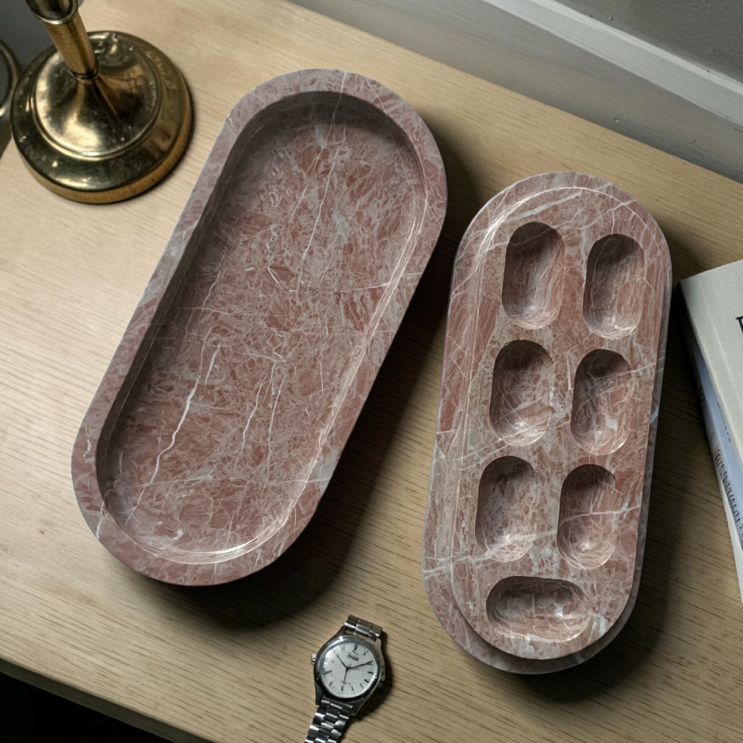 CAPSULE Marble Pill Box - Rust Pink Marble Pill Box with Plain Lid : Seven Day Organizer Veining Pill Box Seven Day Pill Organizer - Image 4