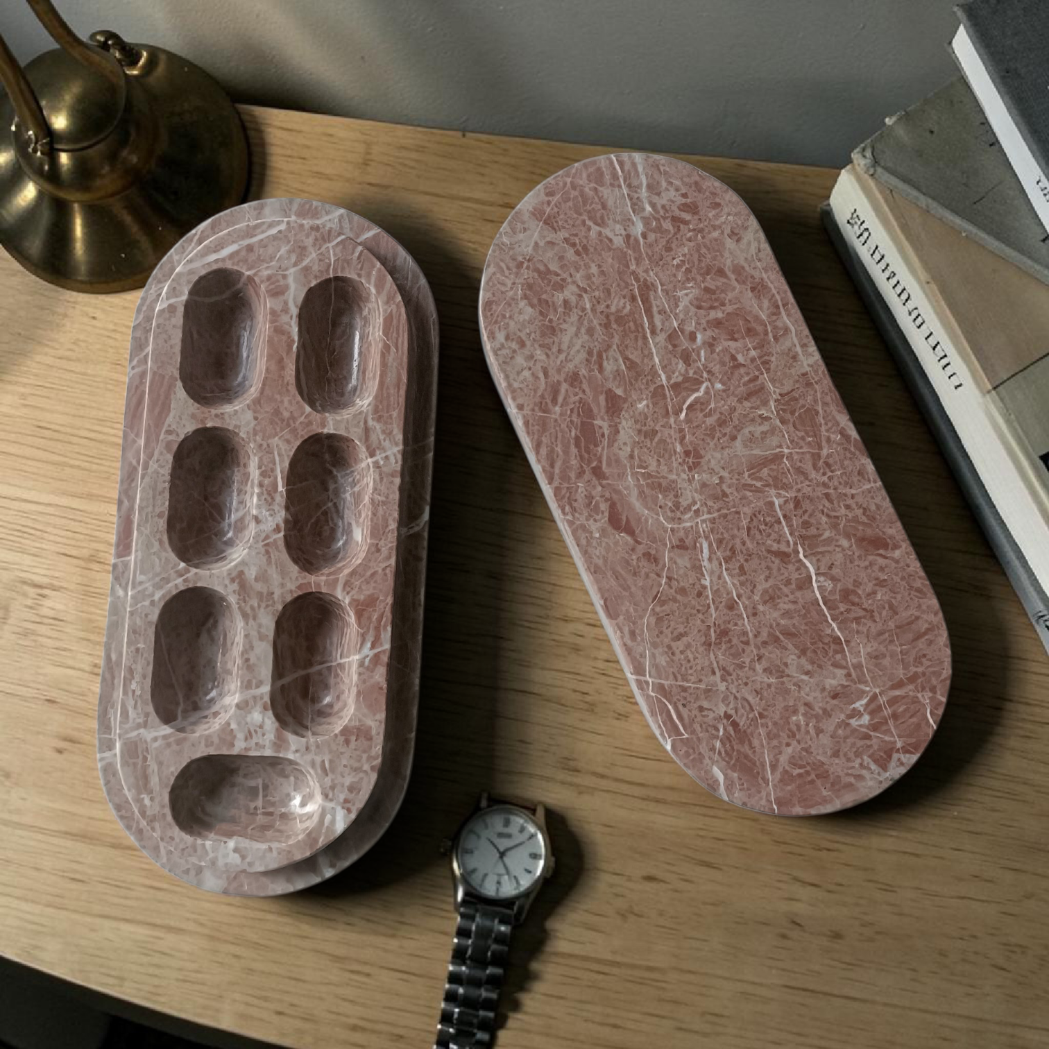 CAPSULE Marble Pill Box - Rust Pink Marble Pill Box with Plain Lid : Seven Day Organizer Veining Pill Box Seven Day Pill Organizer - Image 8