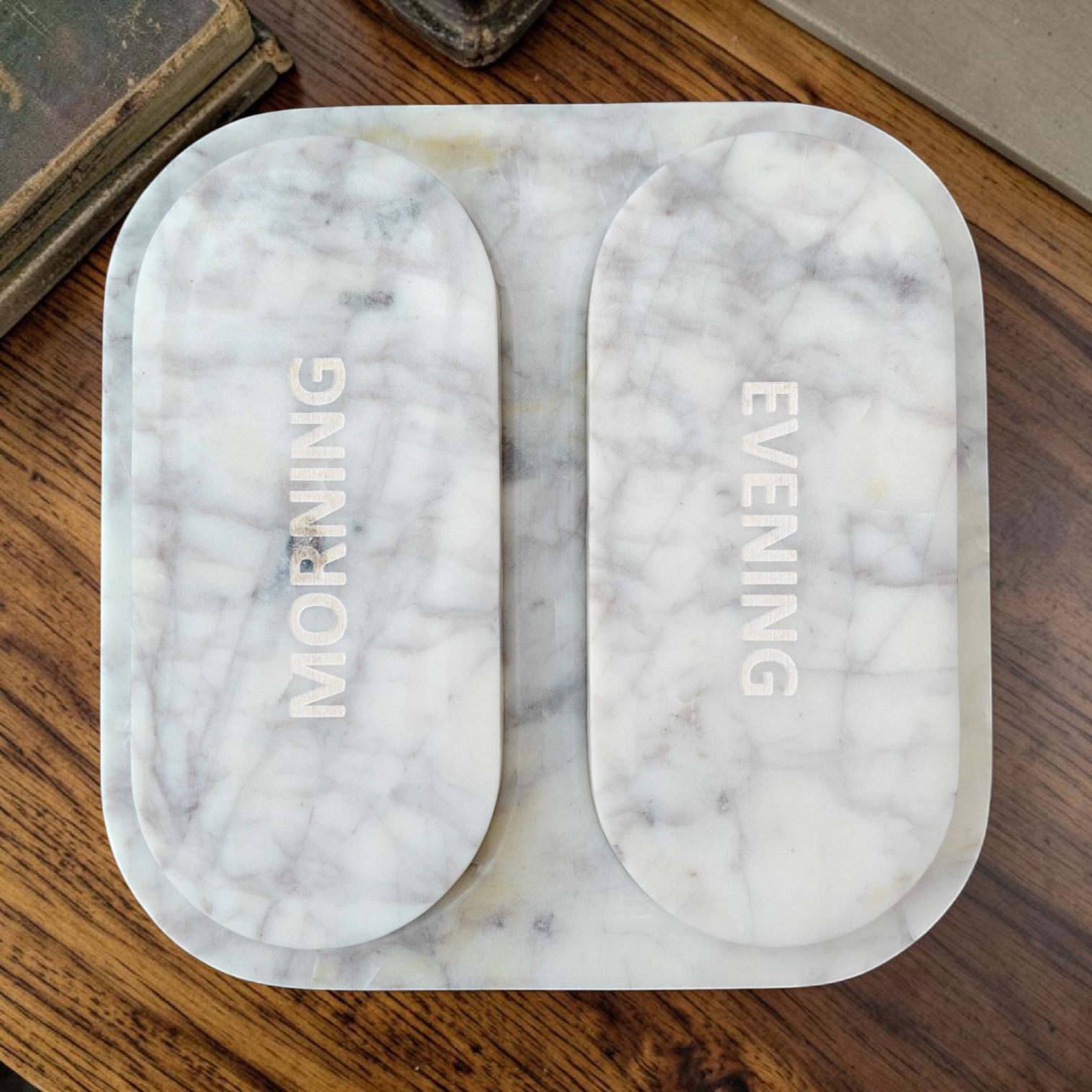 TWINCAP Marble Pill Box - Off White Marble Pill Box with Plain Lid : Seven Day Organizer Purple Veining Pill Box Seven Day Pill Organizer - Image 2