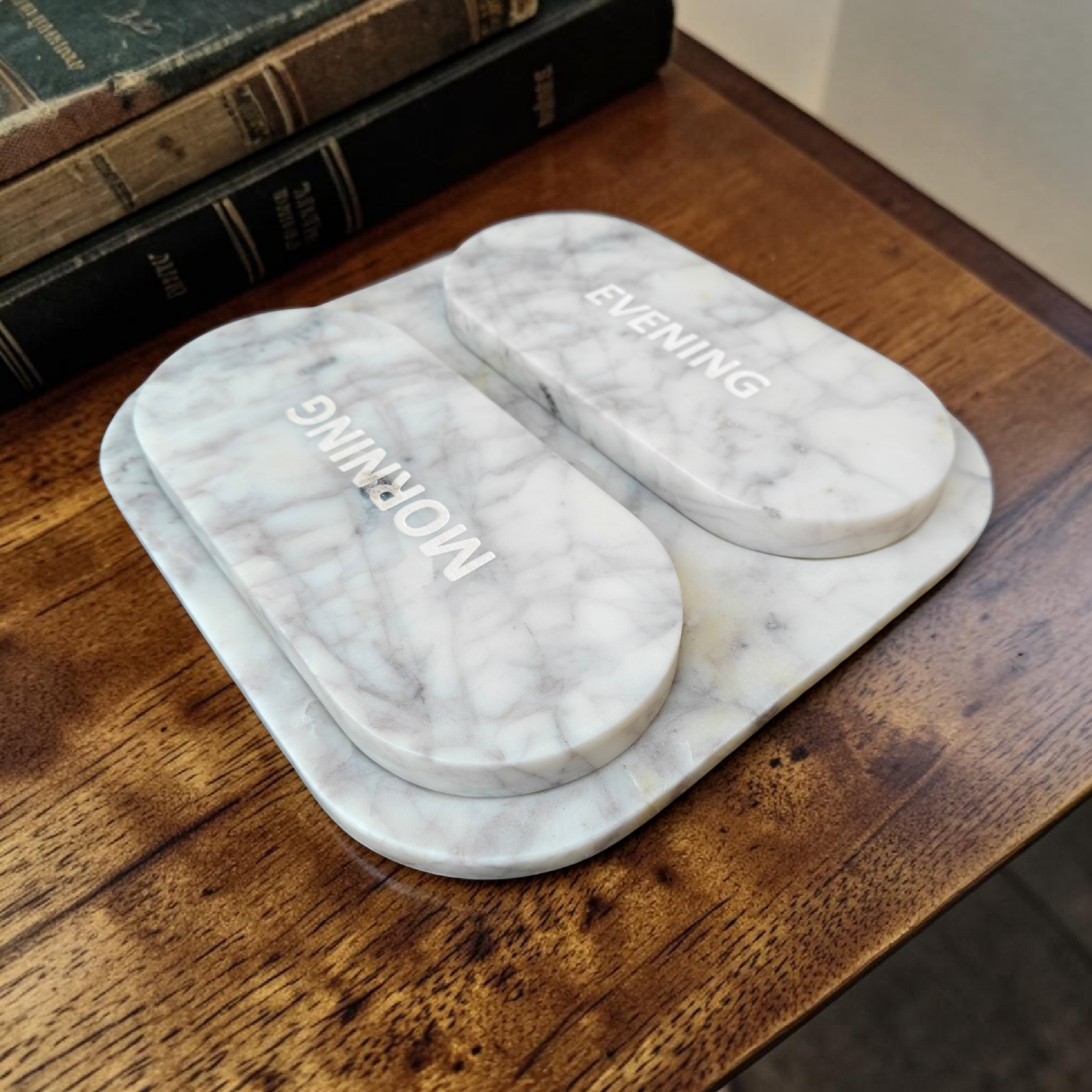 TWINCAP Marble Pill Box - Off White Marble Pill Box with Plain Lid : Seven Day Organizer Purple Veining Pill Box Seven Day Pill Organizer - Image 3