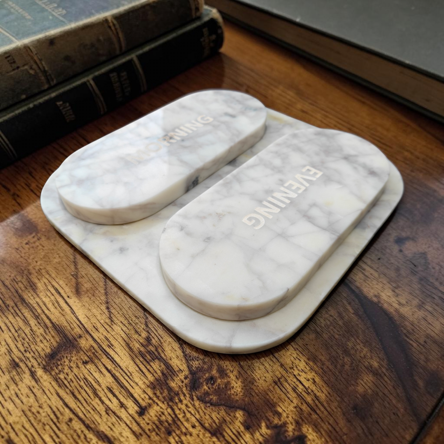 TWINCAP Marble Pill Box - Off White Marble Pill Box with Plain Lid : Seven Day Organizer Purple Veining Pill Box Seven Day Pill Organizer - Image 4