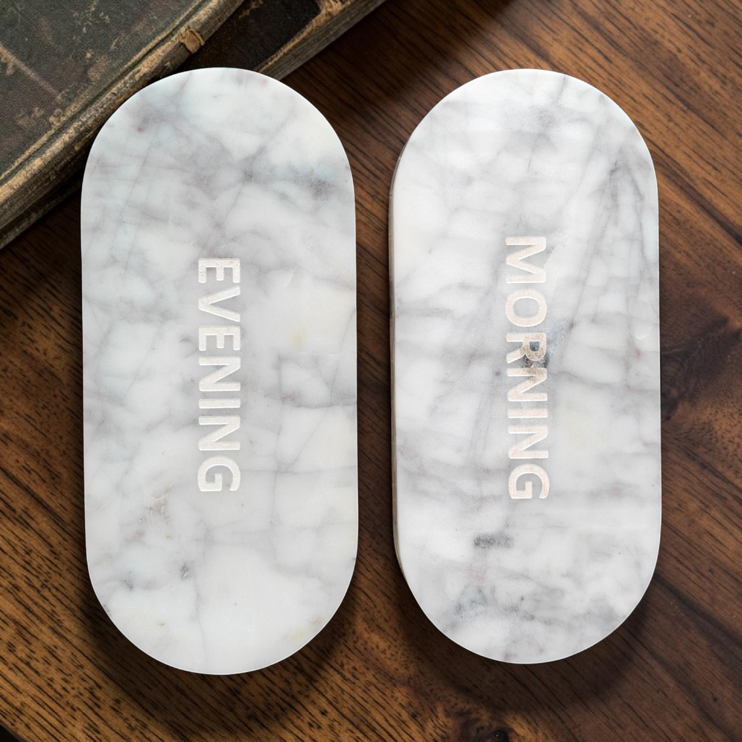 TWINCAP Marble Pill Box - Off White Marble Pill Box with Plain Lid : Seven Day Organizer Purple Veining Pill Box Seven Day Pill Organizer - Image 7
