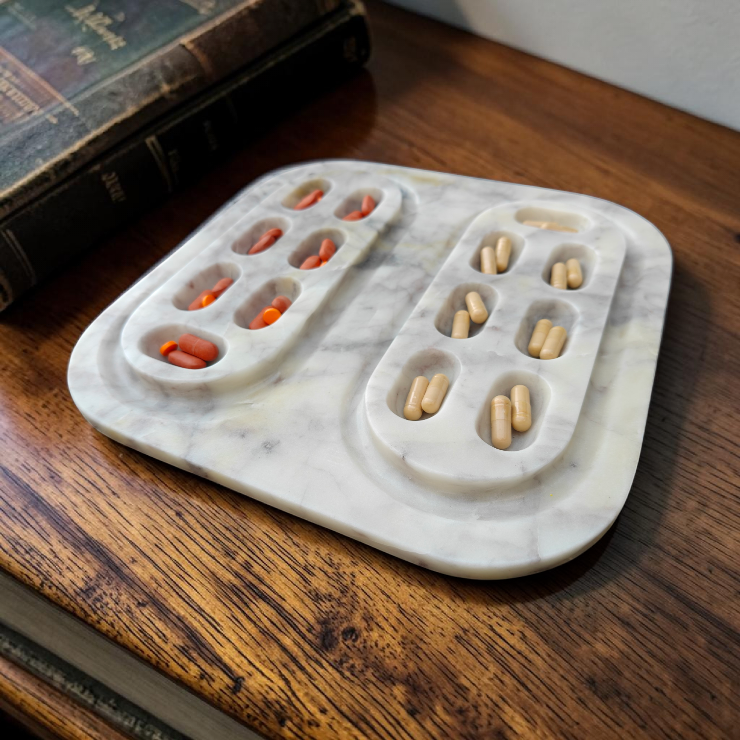 TWINCAP Marble Pill Box - Off White Marble Pill Box with Plain Lid : Seven Day Organizer Purple Veining Pill Box Seven Day Pill Organizer - Image 9