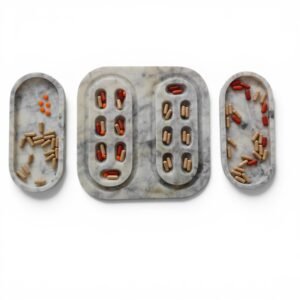 TWINCAP Marble Pill Box - Off White Marble Pill Box with Plain Lid : Seven Day Organizer Purple Veining Pill Box Seven Day Pill Organizer
