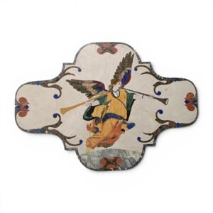 Angel with Trumpet Marble Inlay Artwork Luxury Marble Inlay Table Top – Handmade Pietra Dura Art Table – Handmade Pietra Dura Marble Wall Panel