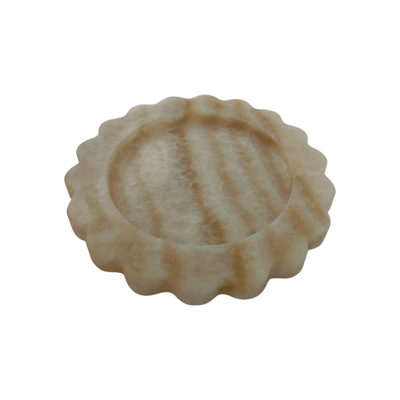 Round Scalloped Honey Onyx Marble Tray Decorative Jewelry & Serving Plate– 8 Inch - Image 3