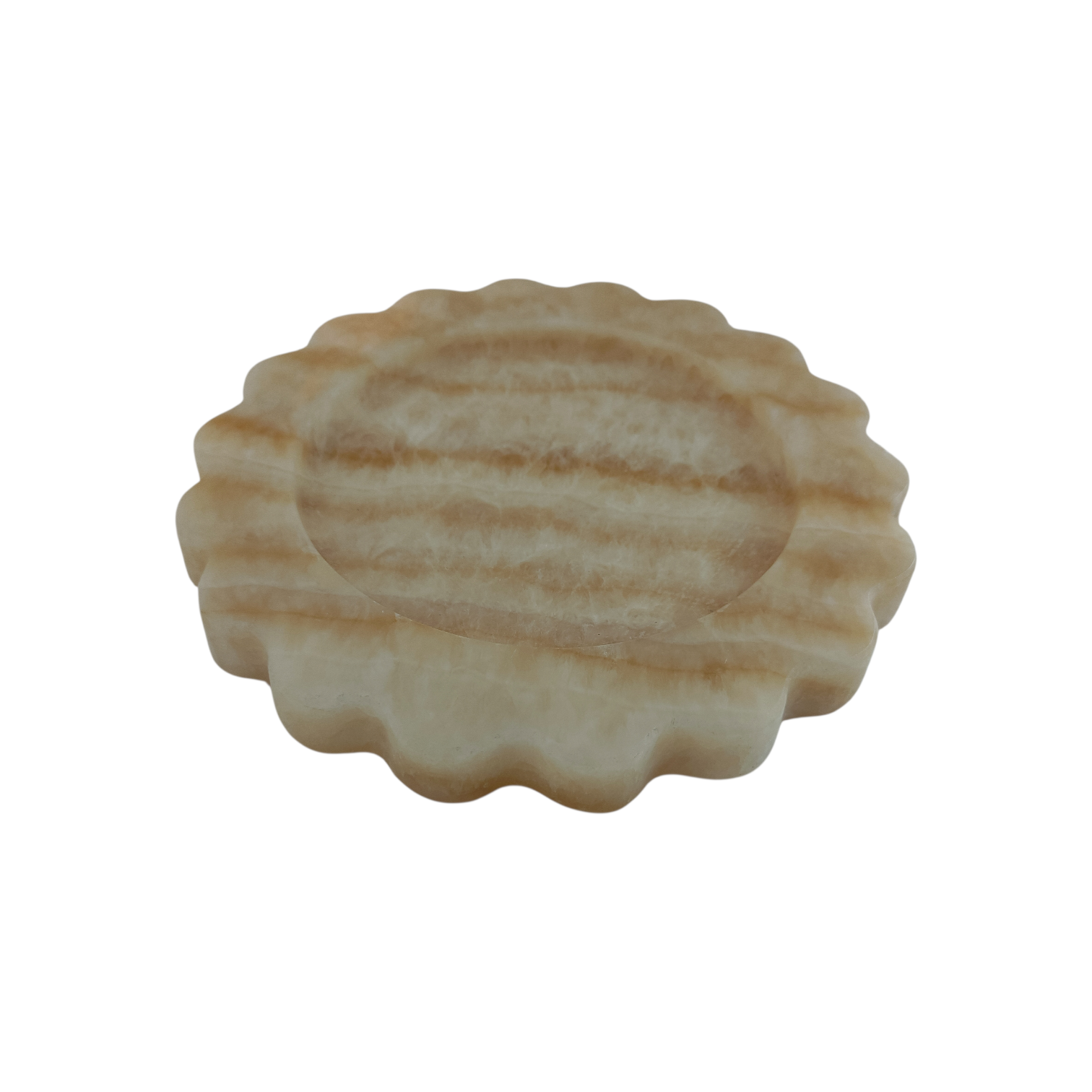 Round Scalloped Honey Onyx Marble Tray Decorative Jewelry & Serving Plate– 8 Inch - Image 5