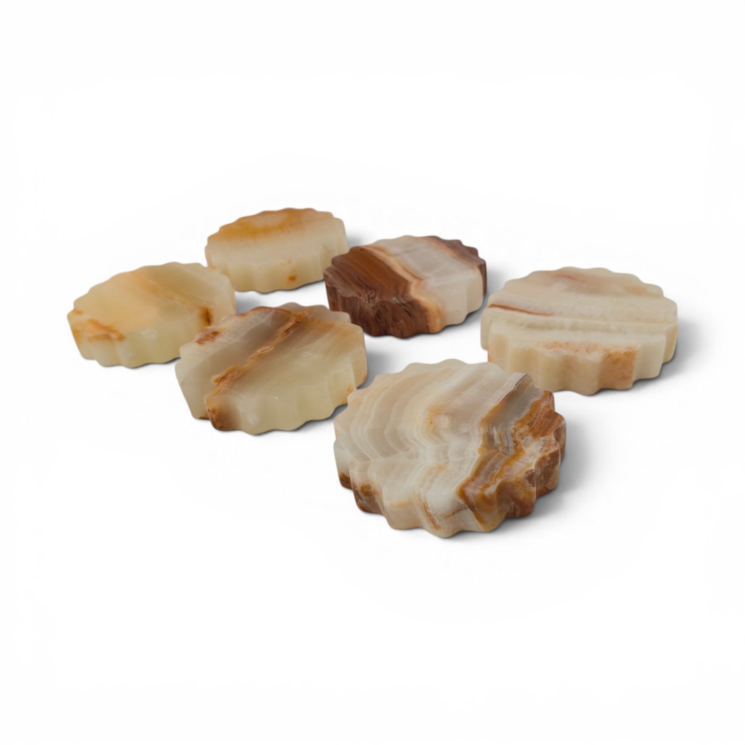 Round Scalloped Onyx Marble Coasters – Set of 6 (4x4 Inch, 20mm Thick) - Image 5