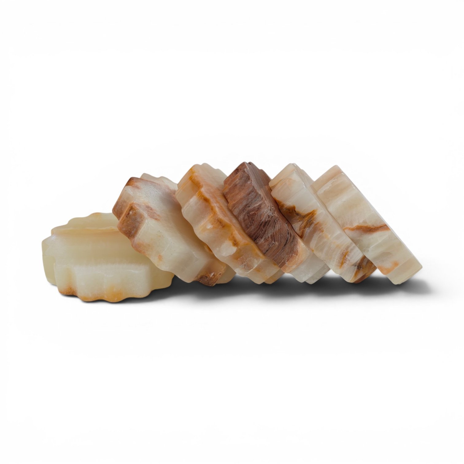 Round Scalloped Onyx Marble Coasters – Set of 6 (4x4 Inch, 20mm Thick) - Image 6