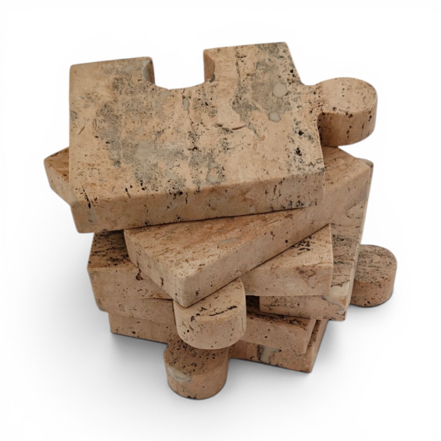 Handmade Travertine Marble Puzzle Coasters Drink Coasters - Set of 6 (4x4 Inch)