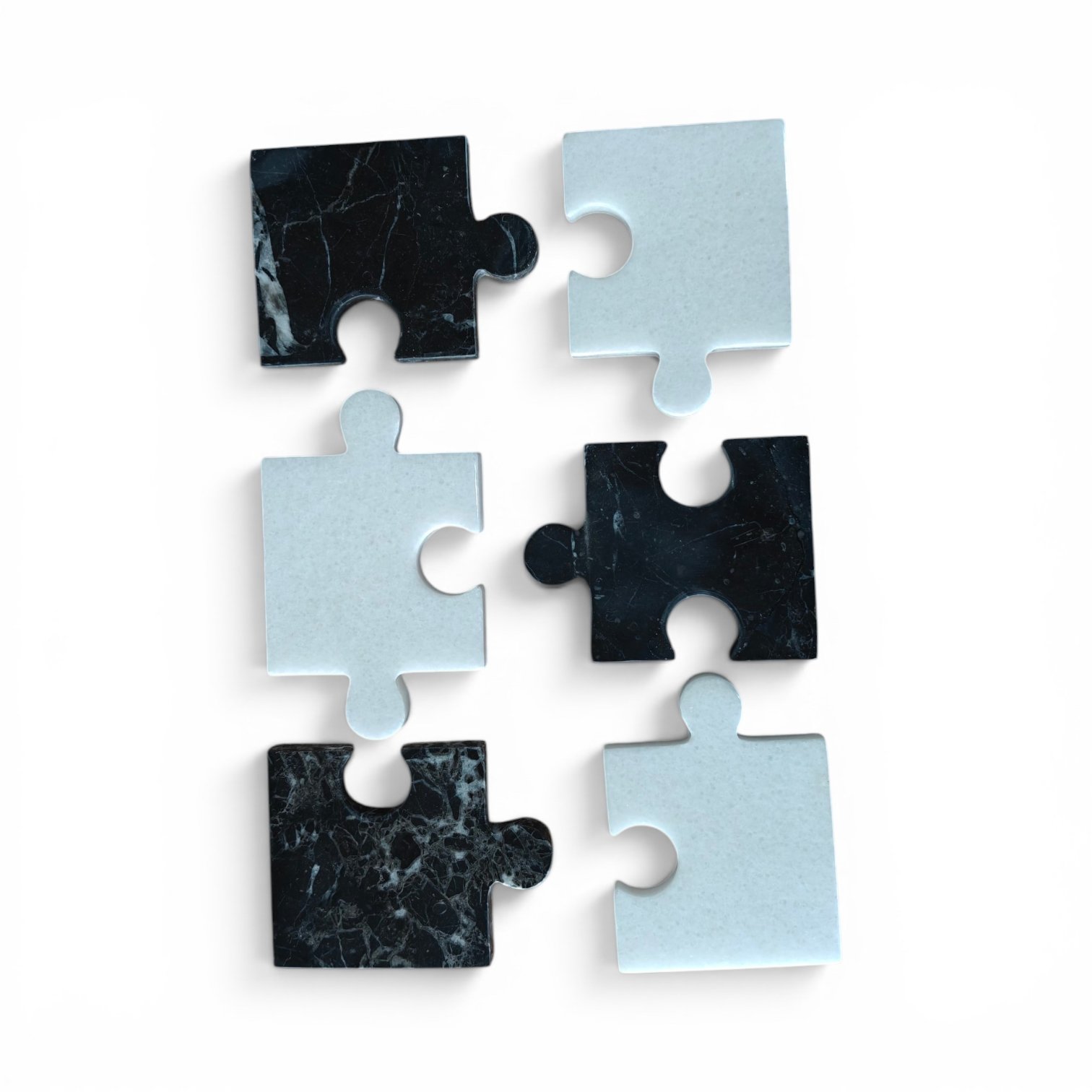 Handmade Black and White Marble Puzzle Coasters Drink Coasters - Set of 6 (4x4 Inch)