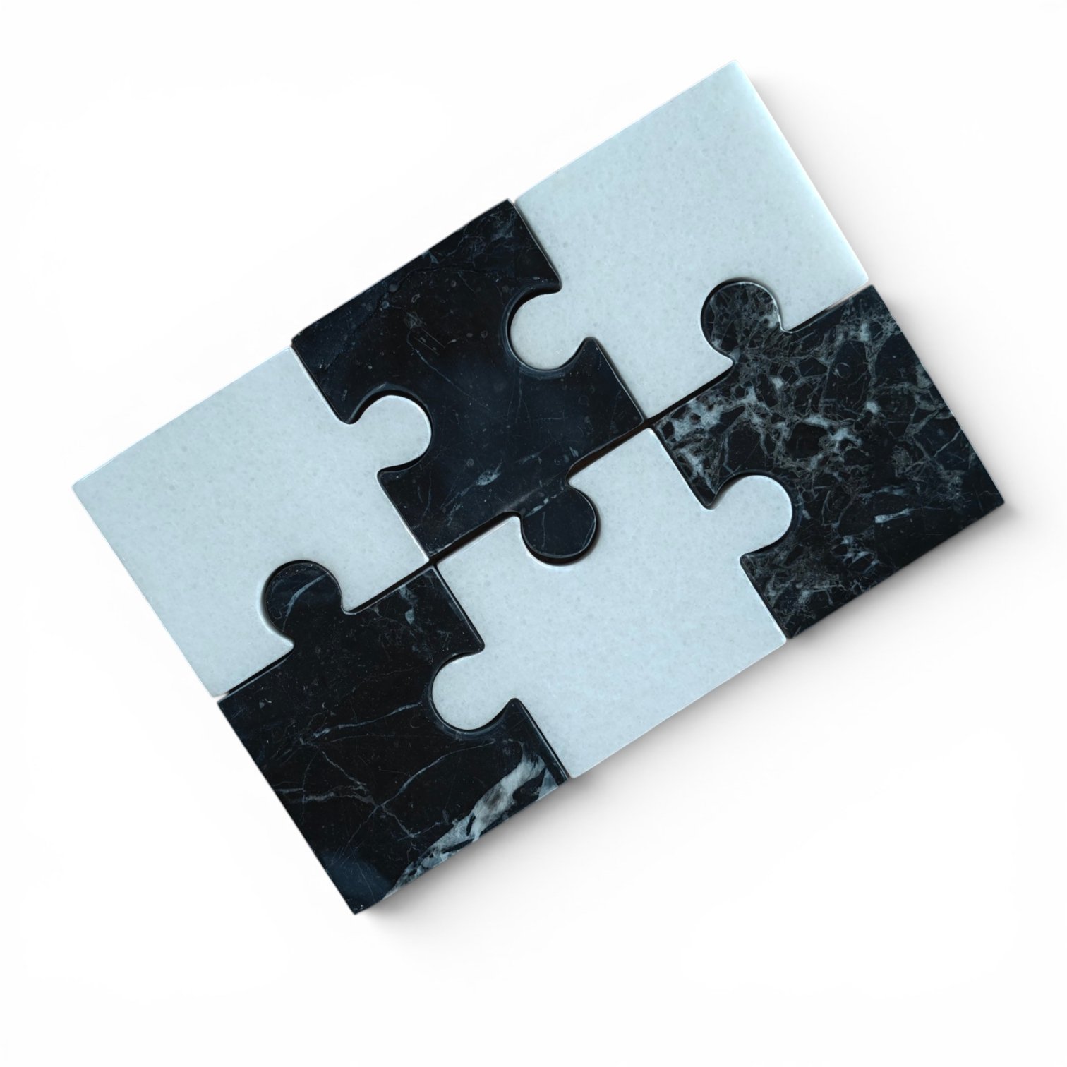 Handmade Black and White Marble Puzzle Coasters Drink Coasters - Set of 6 (4x4 Inch) - Image 2