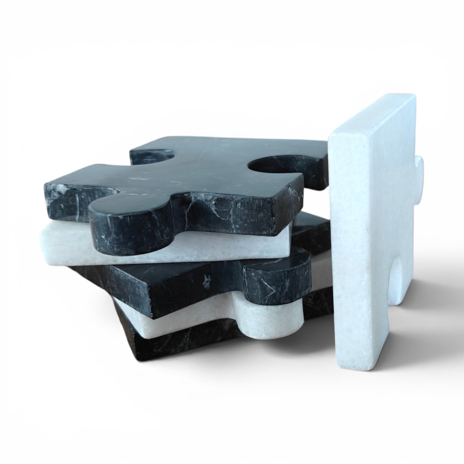 Handmade Black and White Marble Puzzle Coasters Drink Coasters - Set of 6 (4x4 Inch) - Image 5