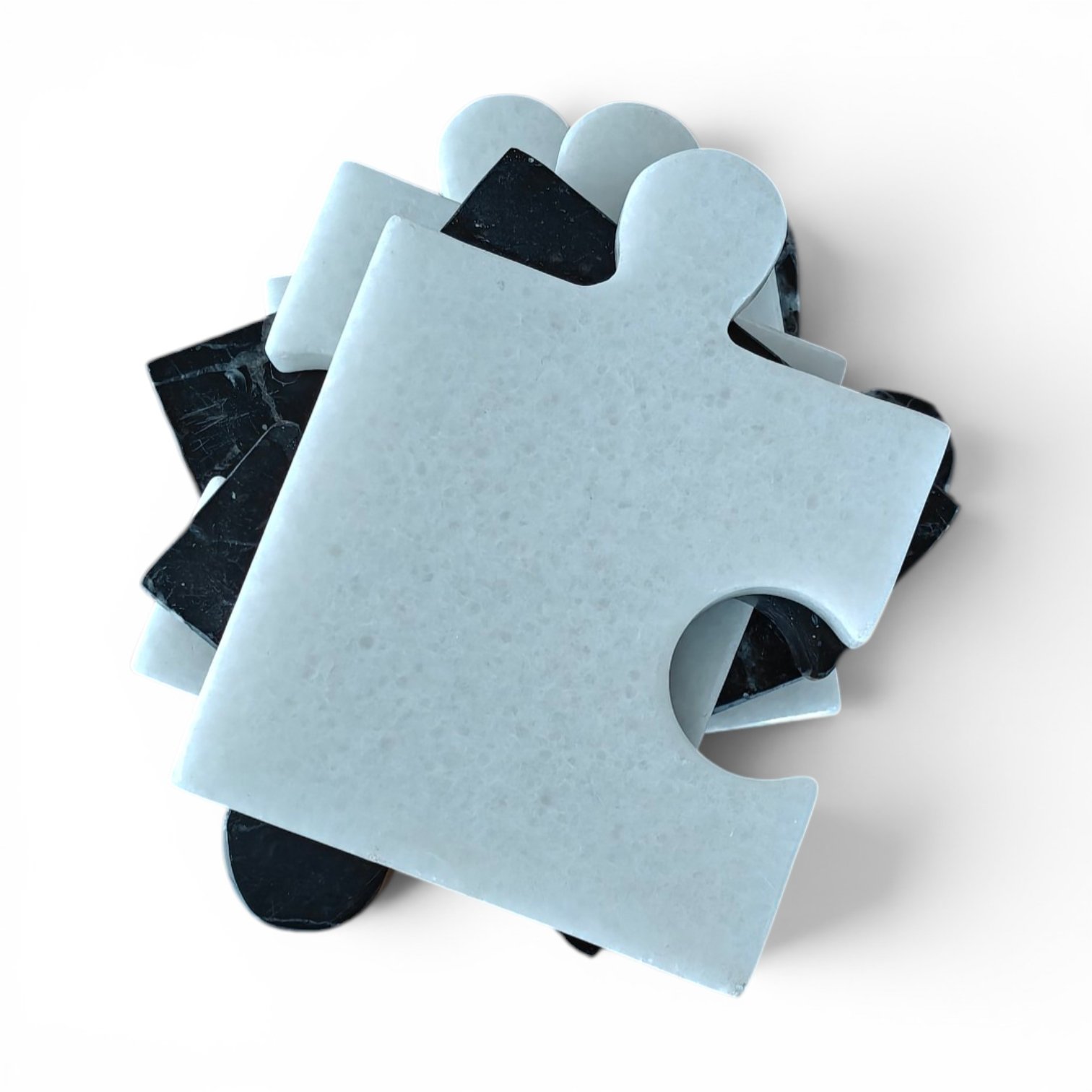 Handmade Black and White Marble Puzzle Coasters Drink Coasters - Set of 6 (4x4 Inch) - Image 6