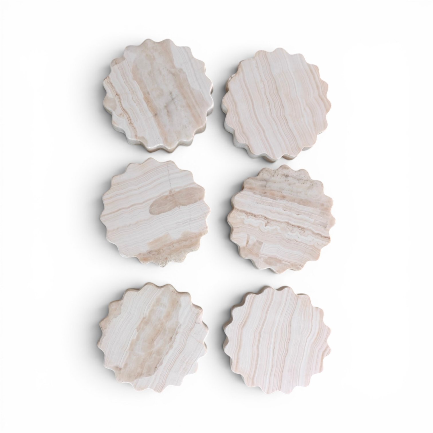 Onyx Round Scalloped Marble Coasters – Set of 6 (4x4 Inch, 20mm Thick) - Image 2