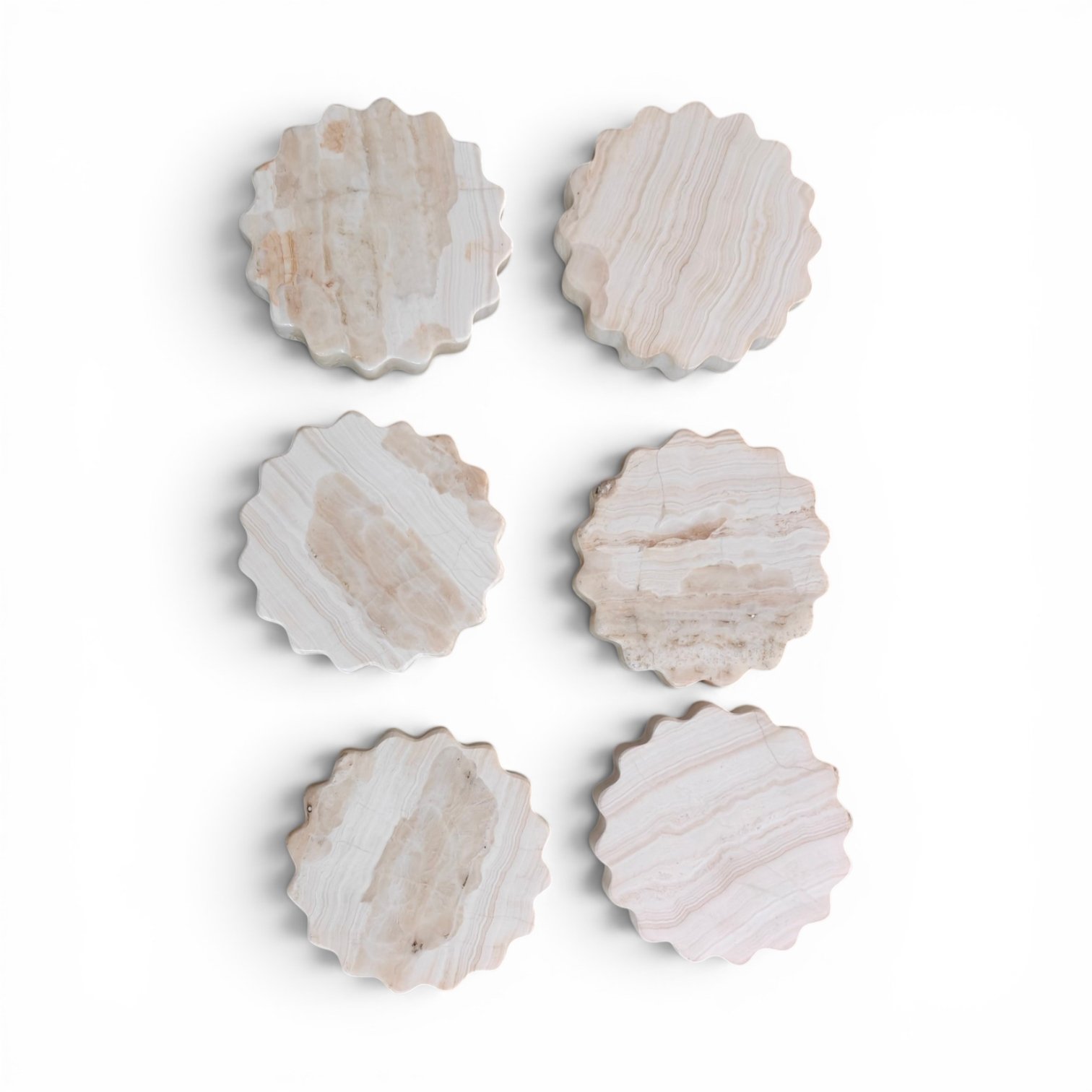 Onyx Round Scalloped Marble Coasters – Set of 6 (4x4 Inch, 20mm Thick) - Image 3