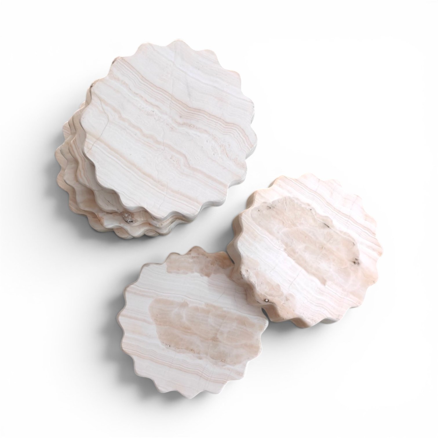 Onyx Round Scalloped Marble Coasters – Set of 6 (4x4 Inch, 20mm Thick)