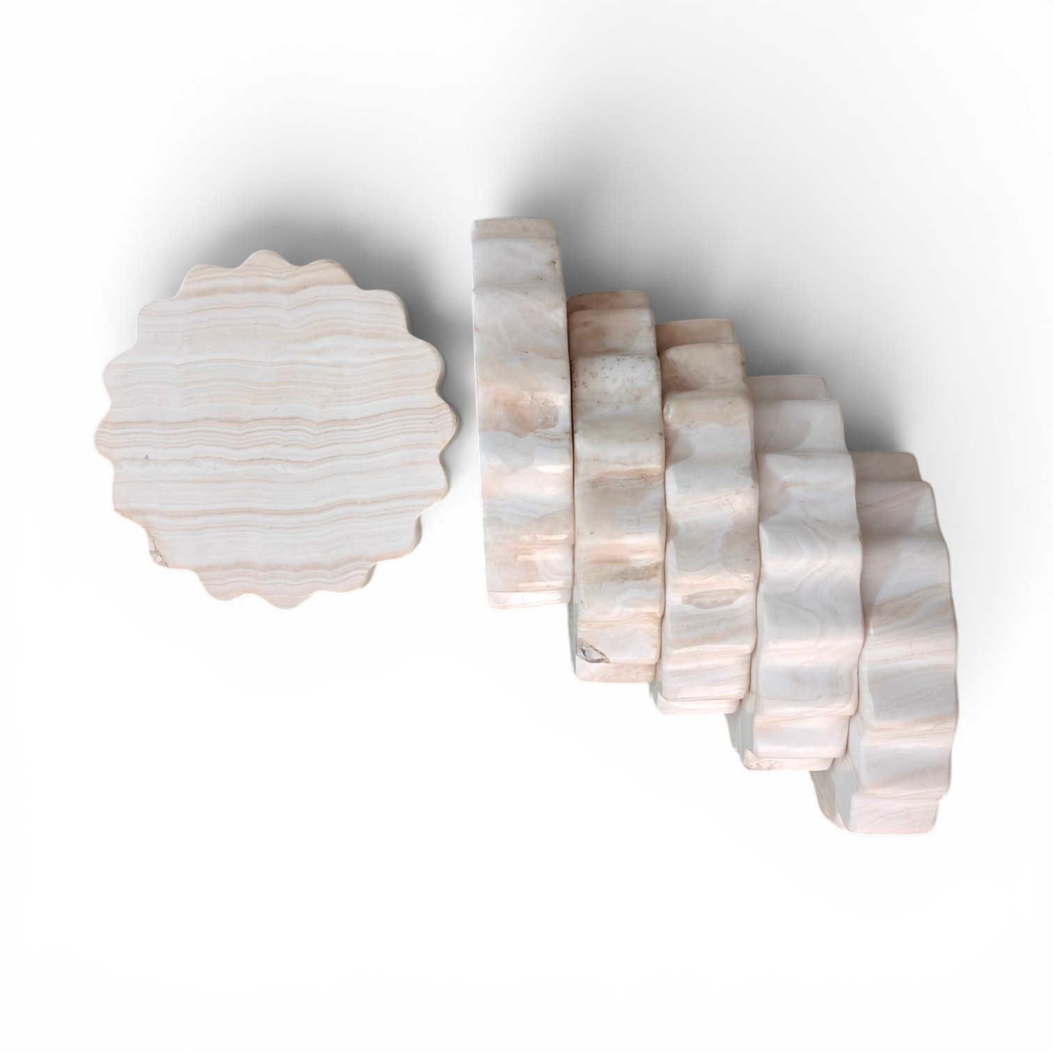 Onyx Round Scalloped Marble Coasters – Set of 6 (4x4 Inch, 20mm Thick) - Image 6