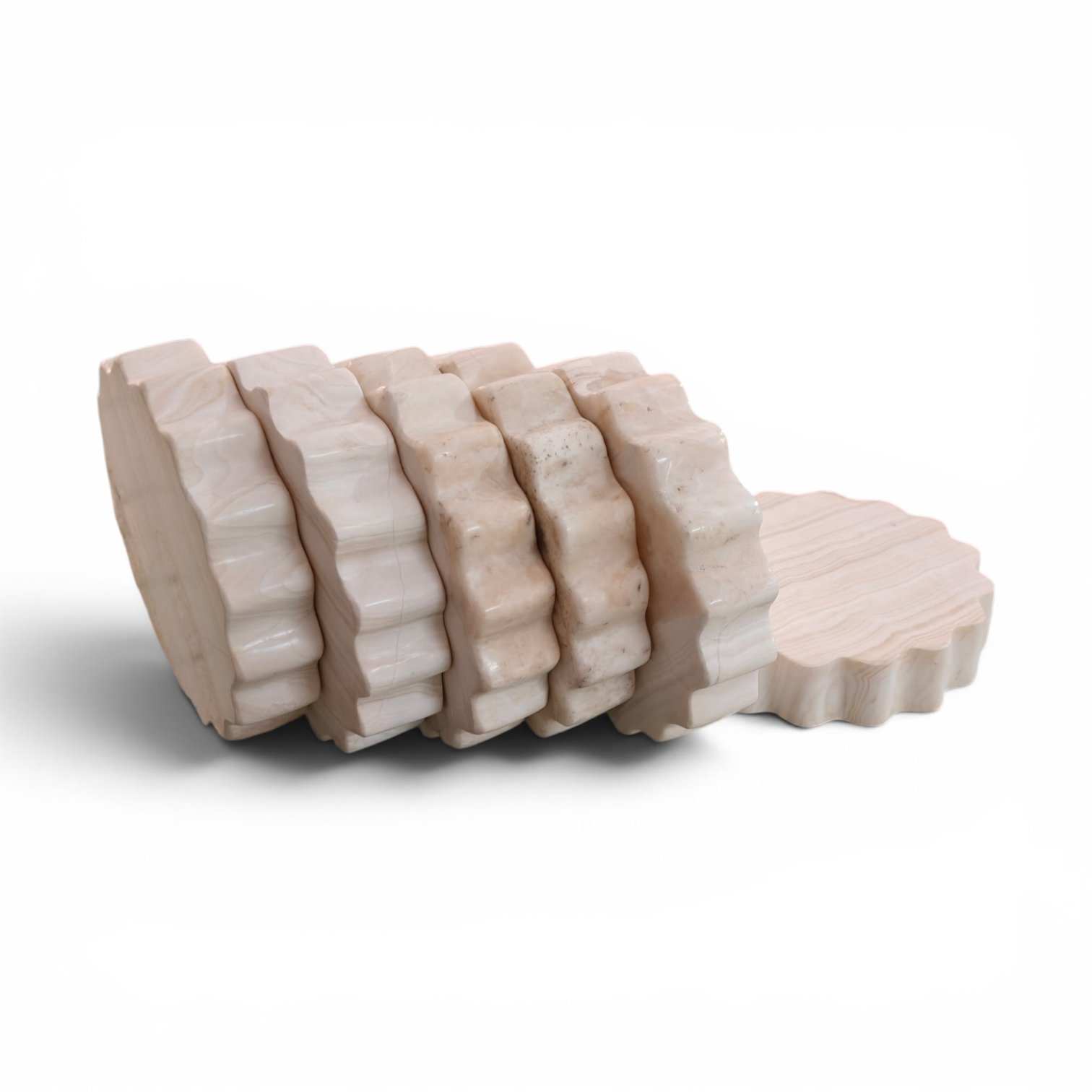Onyx Round Scalloped Marble Coasters – Set of 6 (4x4 Inch, 20mm Thick) - Image 7