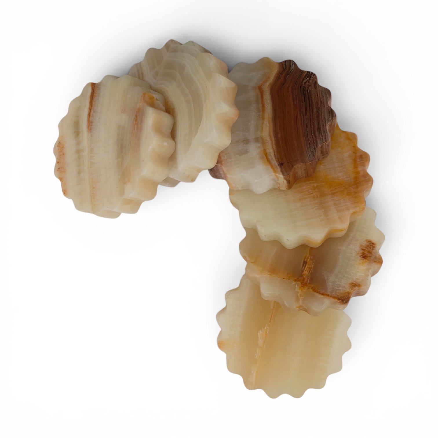 Round Scalloped Onyx Marble Coasters – Set of 6 (4x4 Inch, 20mm Thick) - Image 2