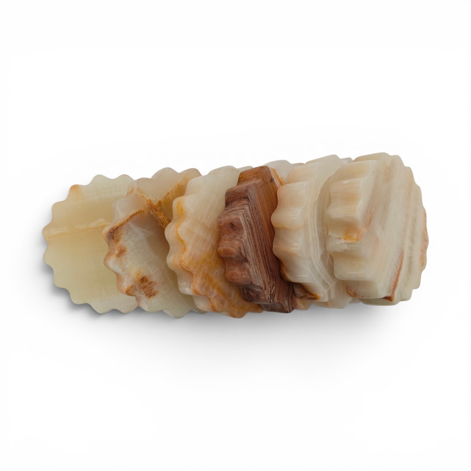 Round Scalloped Onyx Marble Coasters – Set of 6 (4x4 Inch, 20mm Thick) - Image 3
