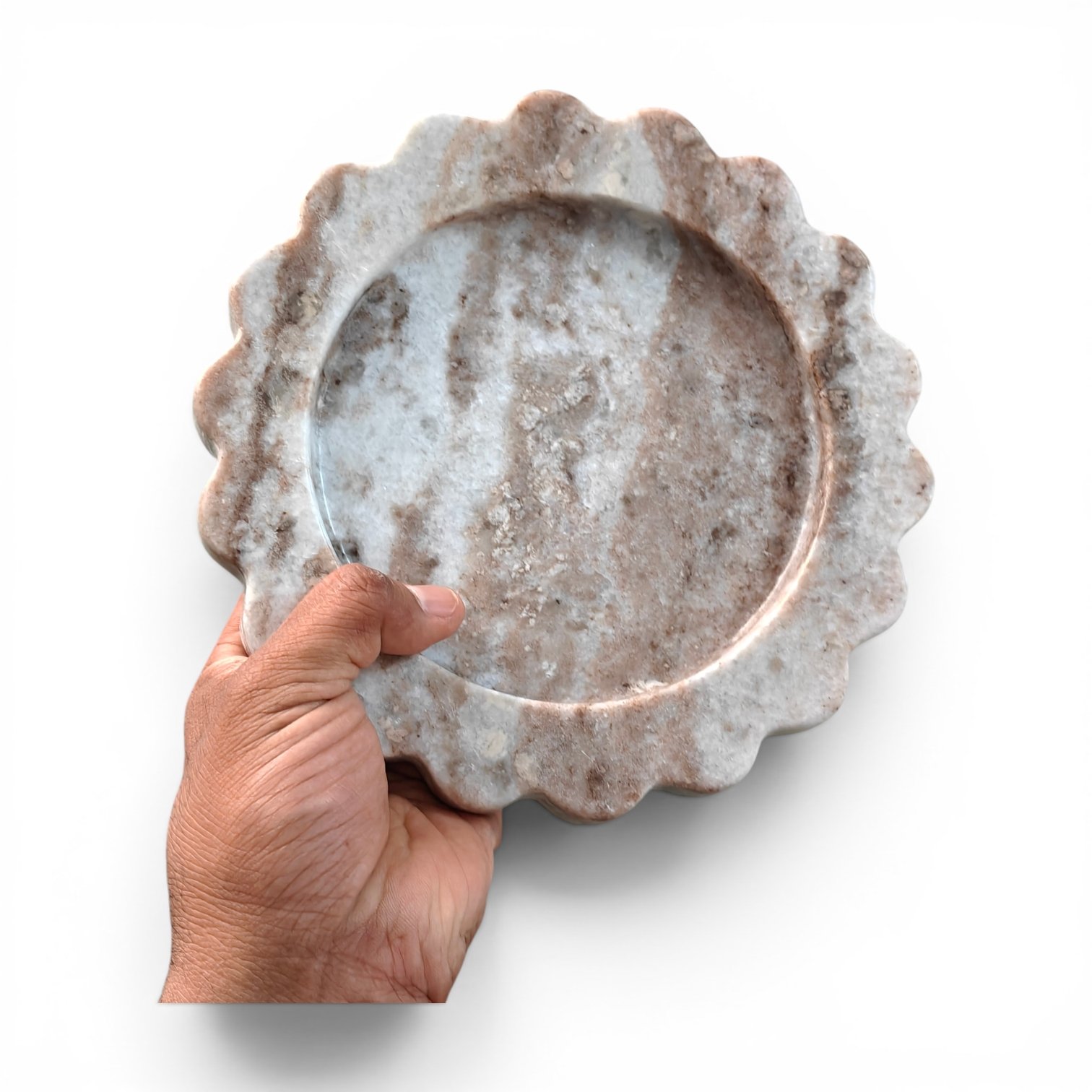 Round Scalloped Natural Veining Marble Serving Tray – 8 Inch Round Scalloped - Image 5