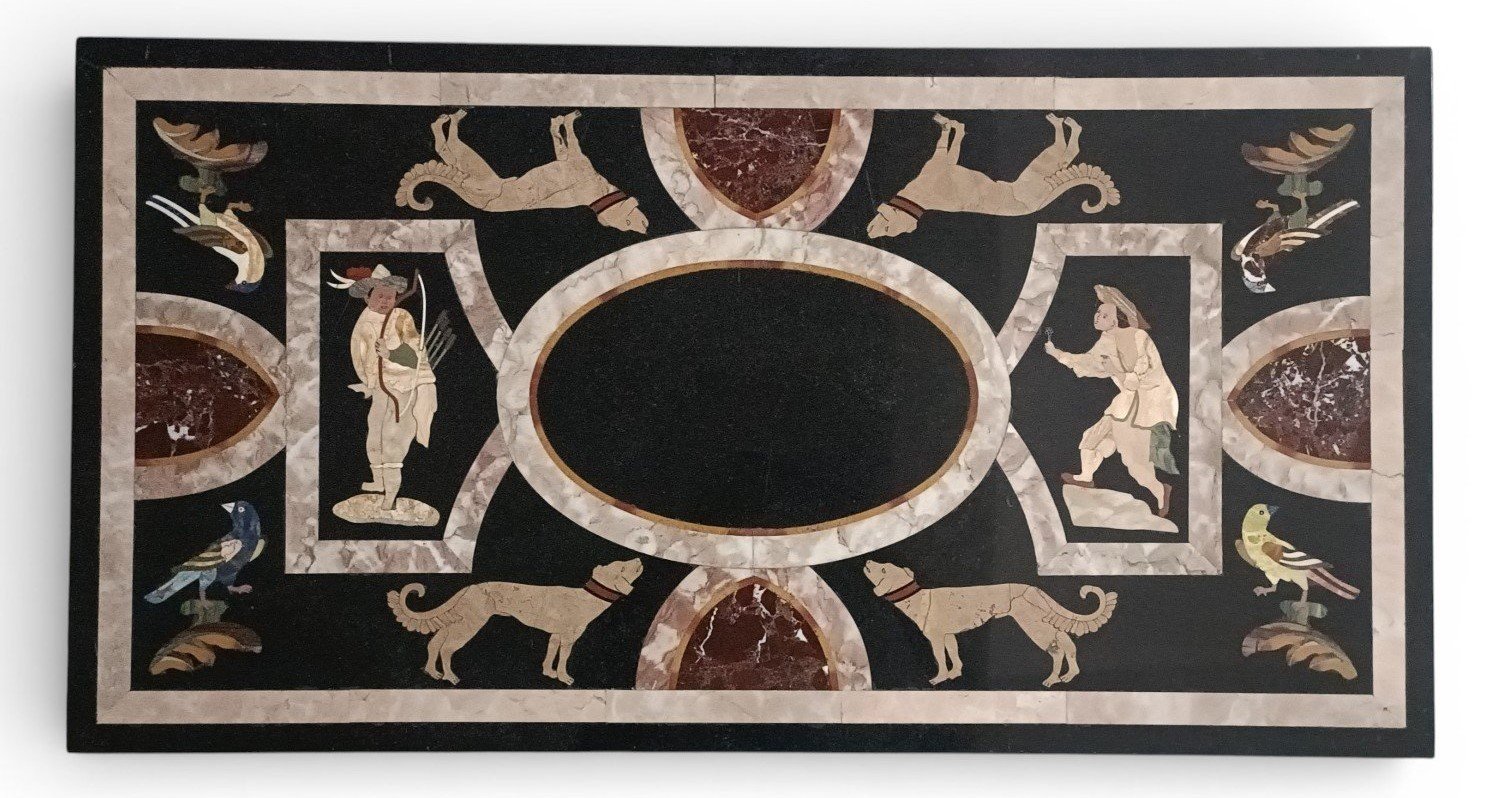 Stone inlay art Pietra Dura on Makrana marble tabletop handcrafted in Udaipur India