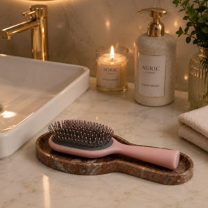 Handcarved Luxury Marble Marvel Comb Holder | Oval Comb Tray | Luxury Bathroom Decor | Vanity & Dressing Table Accessory | Natural Stone Comb Rest