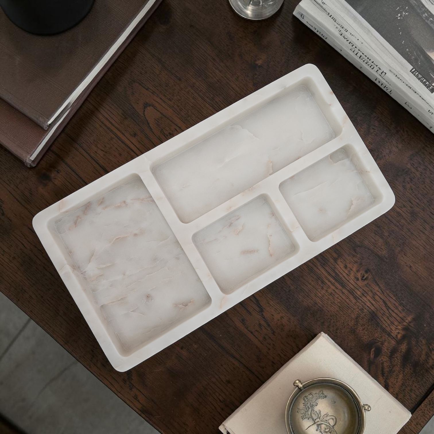 Handcrafted White Marble Jewelry Tray – Elegant Vanity & Catchall Organizer - Image 3