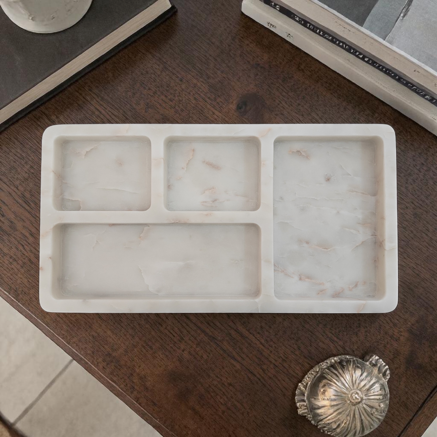 Handcrafted White Marble Jewelry Tray – Elegant Vanity & Catchall Organizer - Image 5