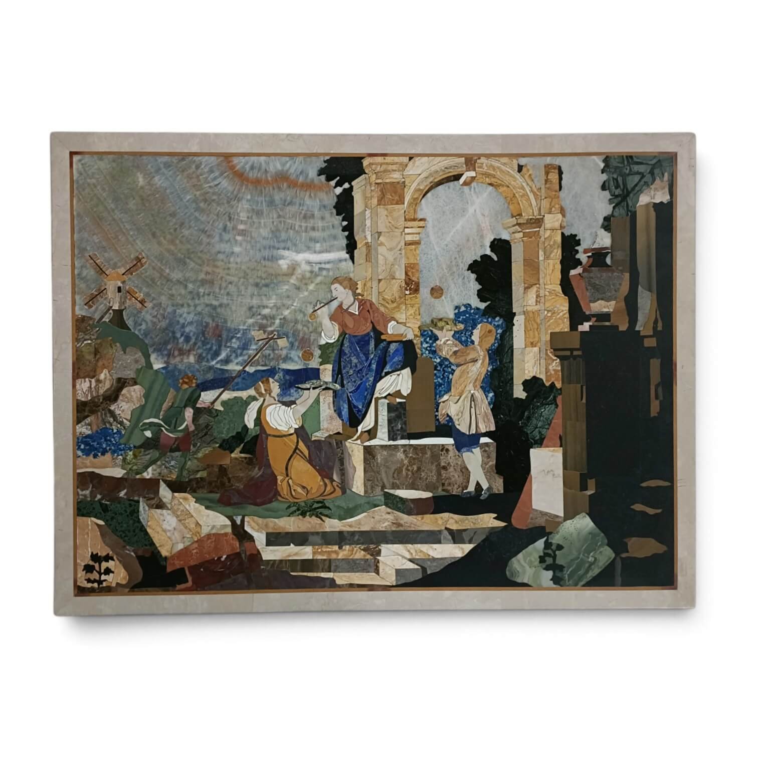 Roman Ruins Marble Inlay Painting, Ancient Rome Pietra Dura Wall Art, Handmade Stone Mosaic Artwork, Vintage Italian Style Home Decor